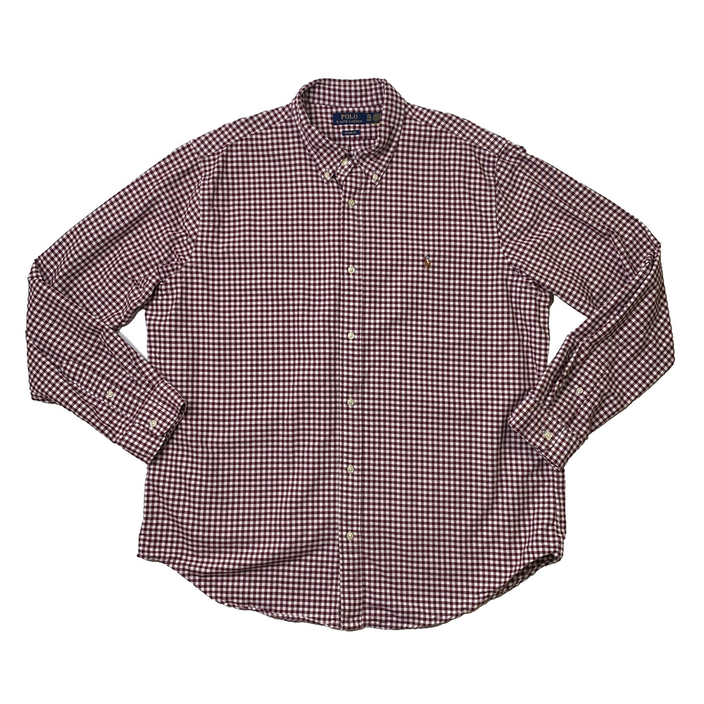 Polo Ralph Lauren Shirt Mens XXL Burgundy White Classic Fit Gingham Button Down